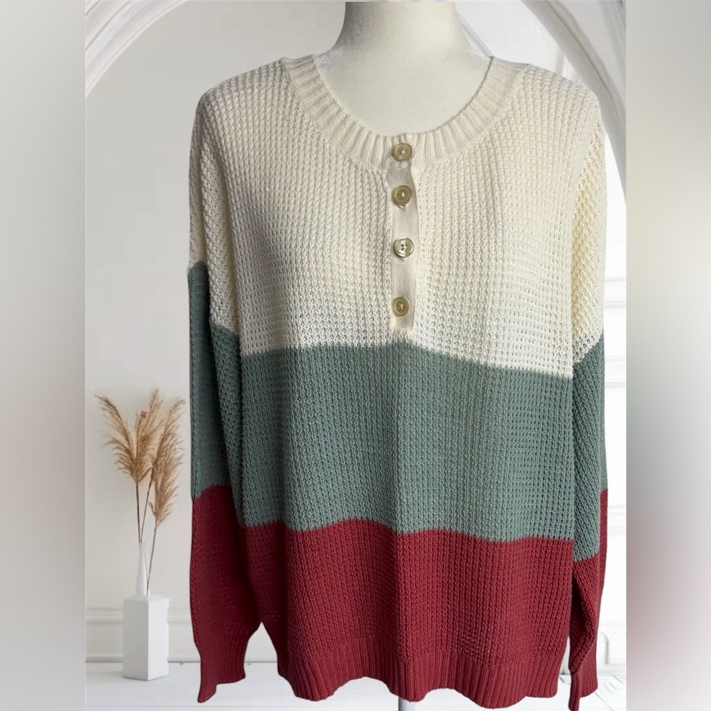 American Eagle Color Block Open Weave Hi-Low Sweater Size Medium Oversized